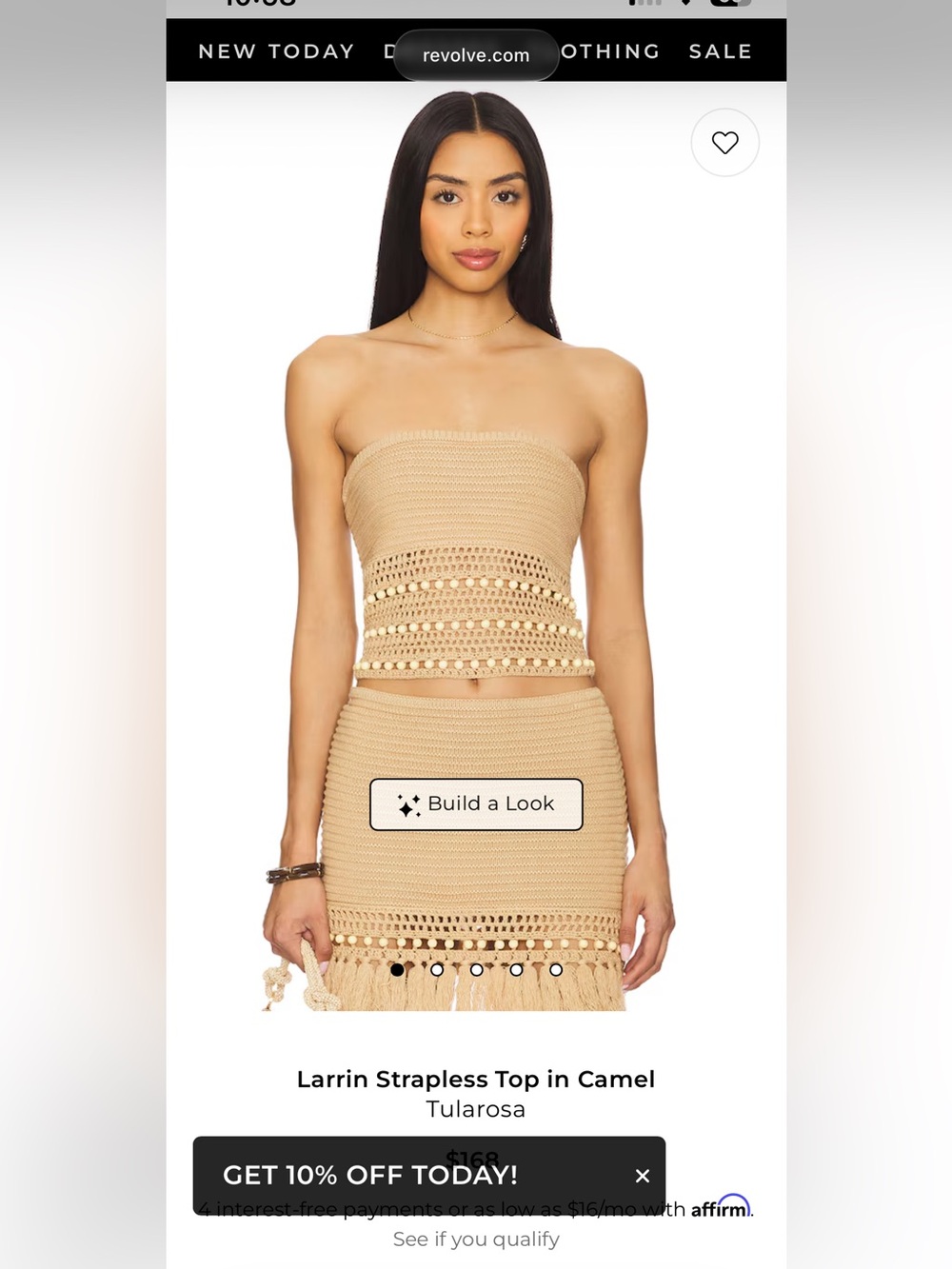 Tularosa Strapless Crochet Top and Skirt Set in Camel